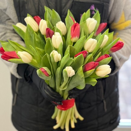 Заказать букет белых и красных тюльпанов недорого с доставкой в Ульяновске