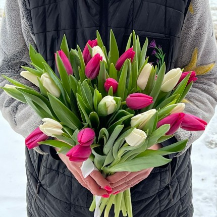 Букет из белых ирозовых тюльпанов - купить с доставкой в Ульяновске